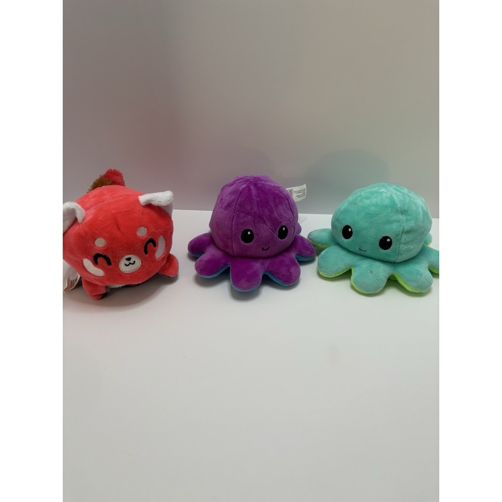 Teeturtle Reversible‎ Emotions Plushies - 2 Faces Panda, Purple & Blue Octopus